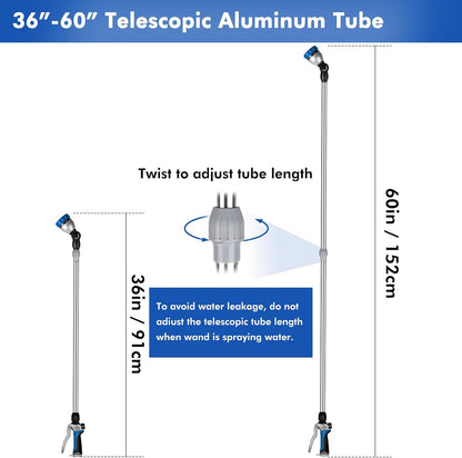 Long Telescopic Watering Wand for Garden Hose, 36”-60” Garden Wand