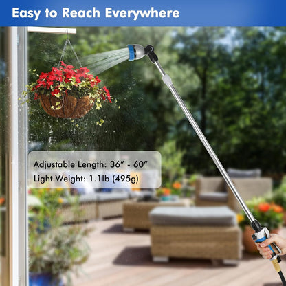 Long Telescopic Watering Wand for Garden Hose, 36”-60” Garden Wand
