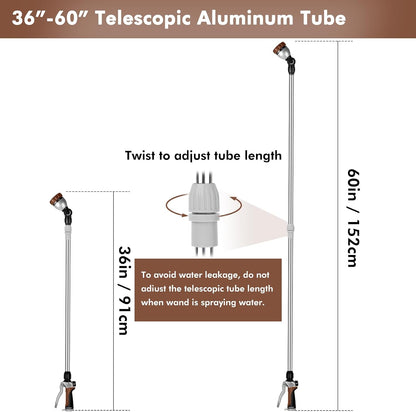 Long Telescopic Watering Wand for Garden Hose, 36”-60” Garden Wand
