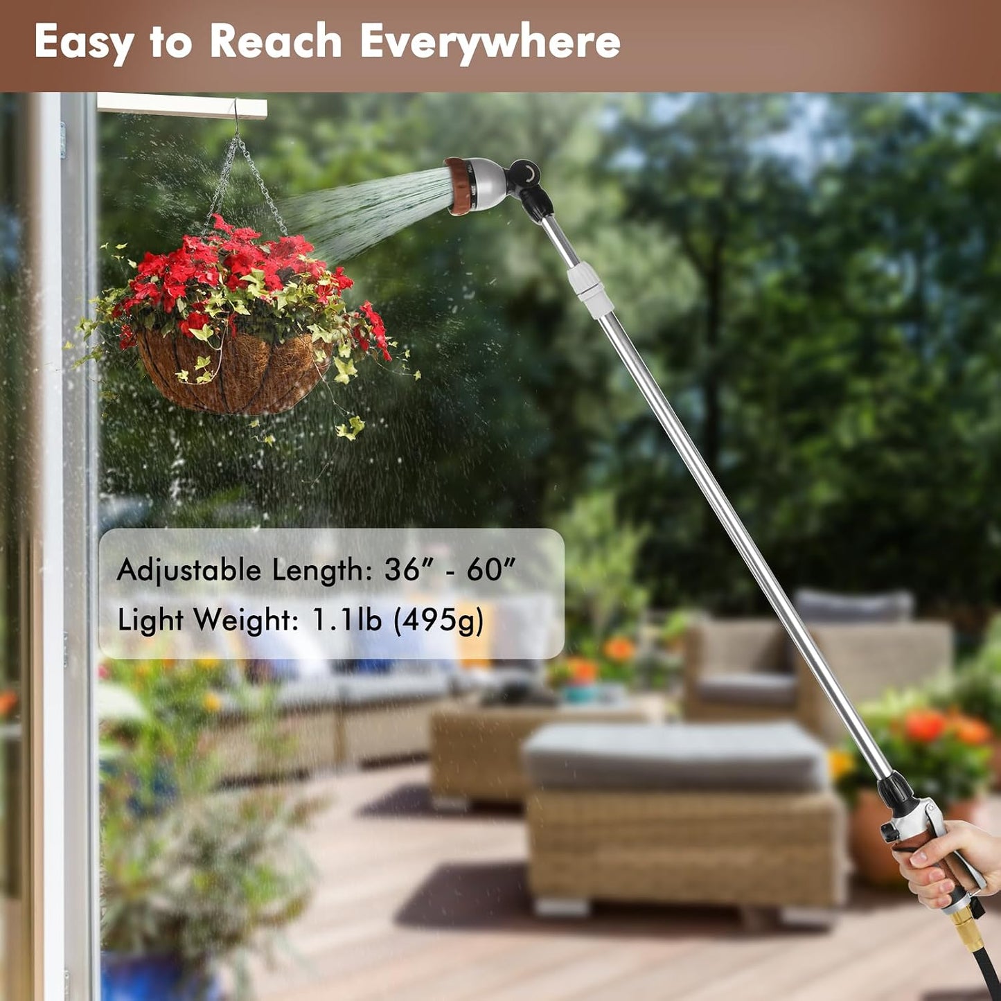 Long Telescopic Watering Wand for Garden Hose, 36”-60” Garden Wand
