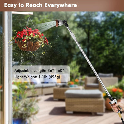 Long Telescopic Watering Wand for Garden Hose, 36”-60” Garden Wand