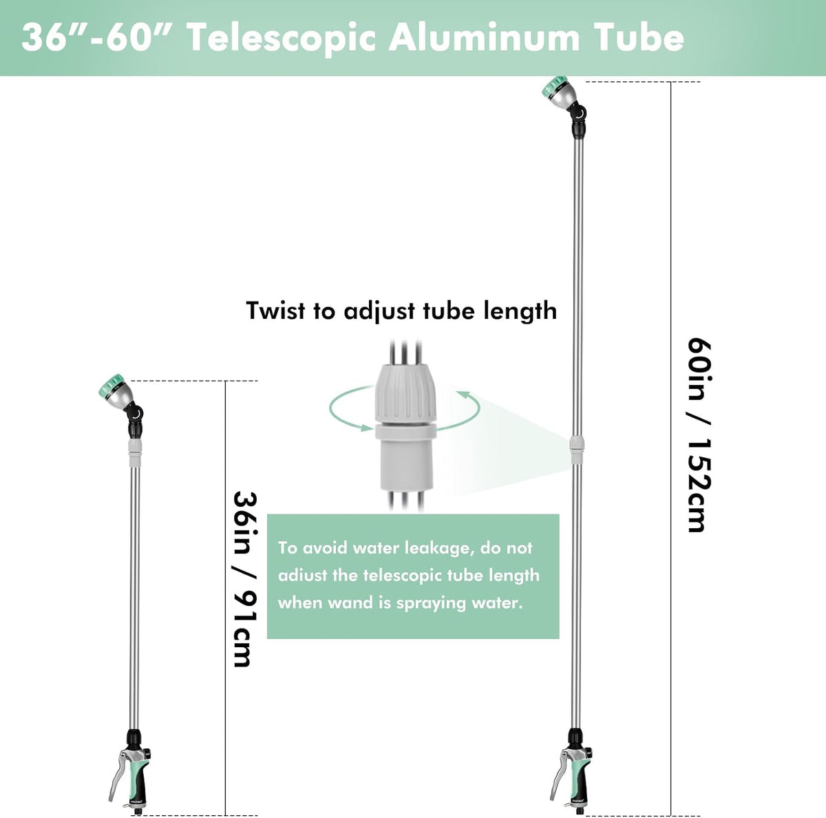 Long Telescopic Watering Wand for Garden Hose, 36”-60” Garden Wand