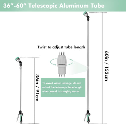 Long Telescopic Watering Wand for Garden Hose, 36”-60” Garden Wand