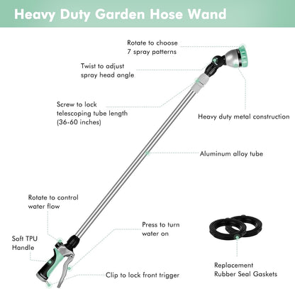 Long Telescopic Watering Wand for Garden Hose, 36”-60” Garden Wand