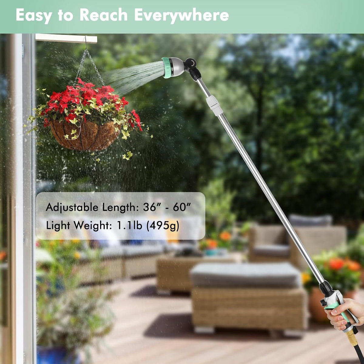 Long Telescopic Watering Wand for Garden Hose, 36”-60” Garden Wand