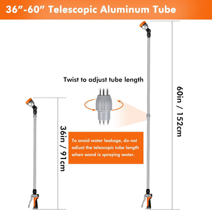 Long Telescopic Watering Wand for Garden Hose, 36”-60” Garden Wand