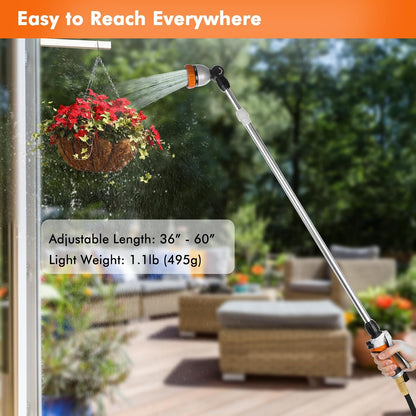 Long Telescopic Watering Wand for Garden Hose, 36”-60” Garden Wand