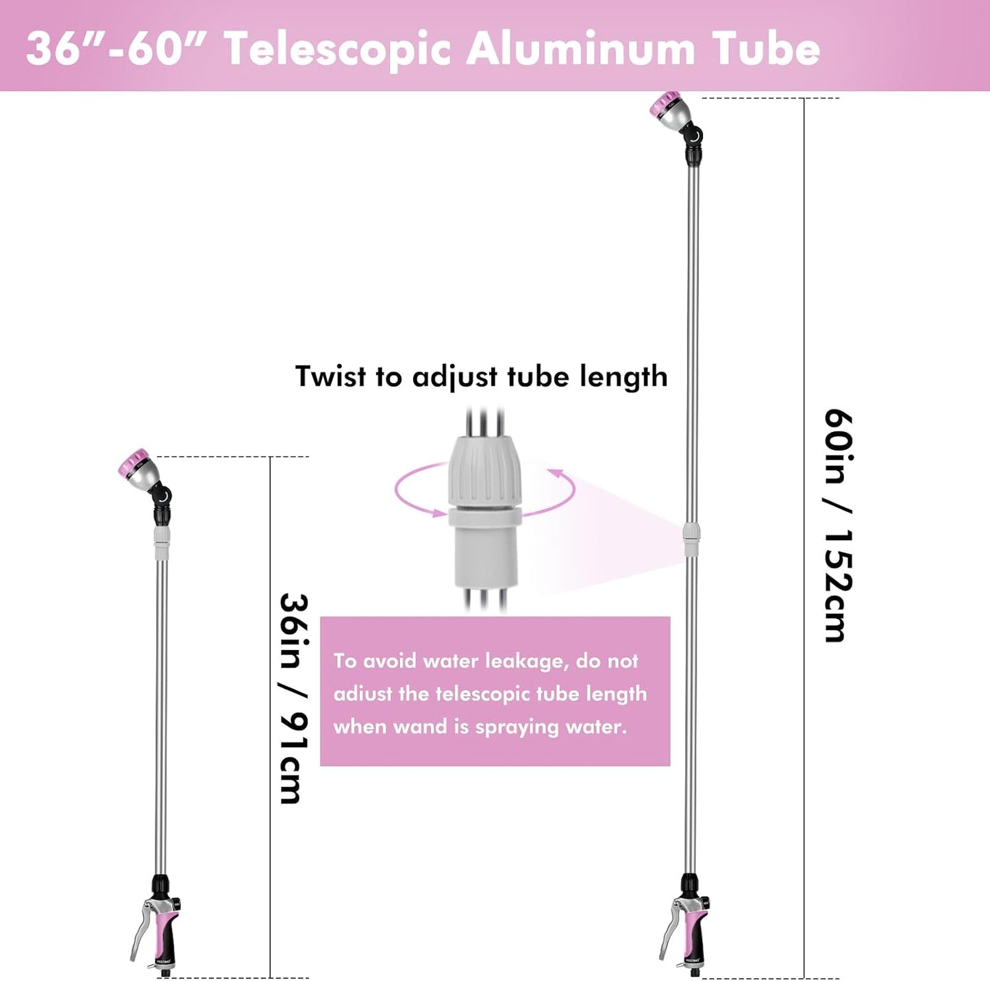 Long Telescopic Watering Wand for Garden Hose, 36”-60” Garden Wand