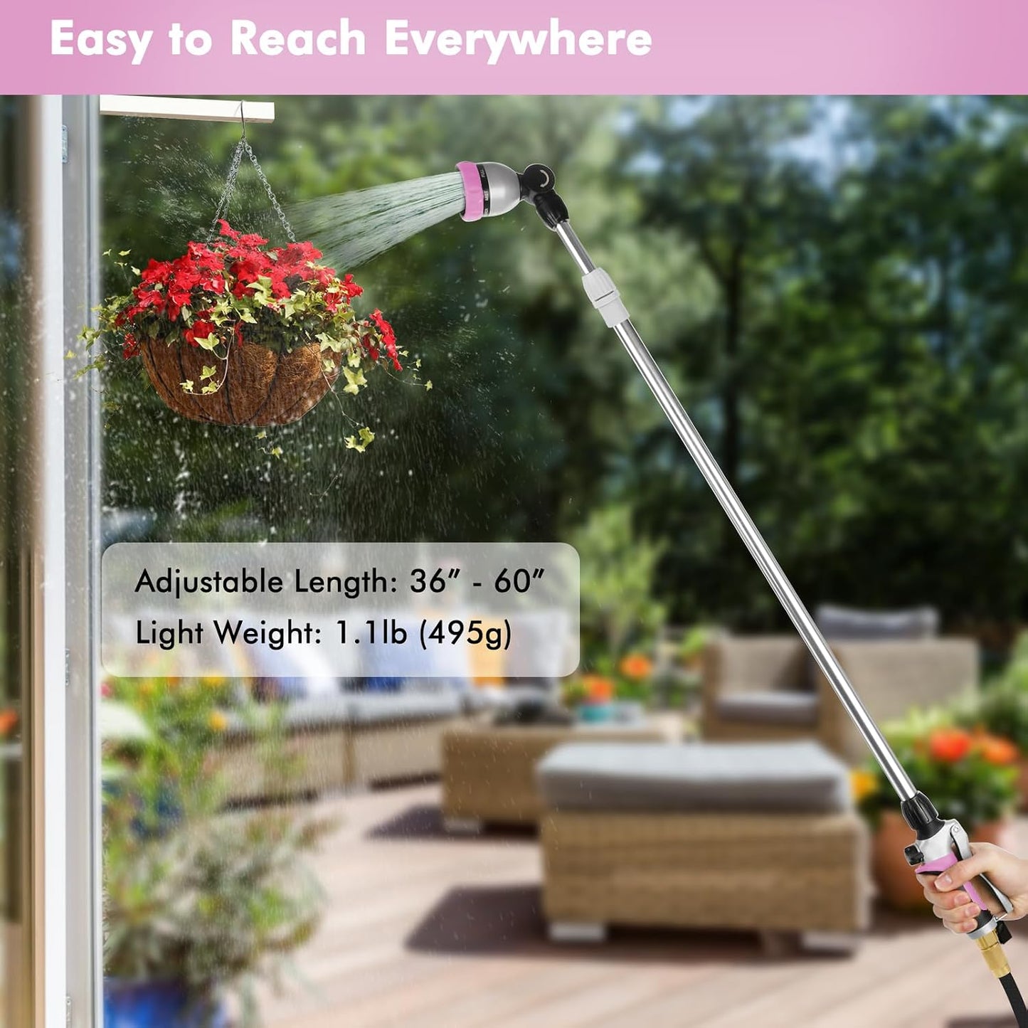 Long Telescopic Watering Wand for Garden Hose, 36”-60” Garden Wand