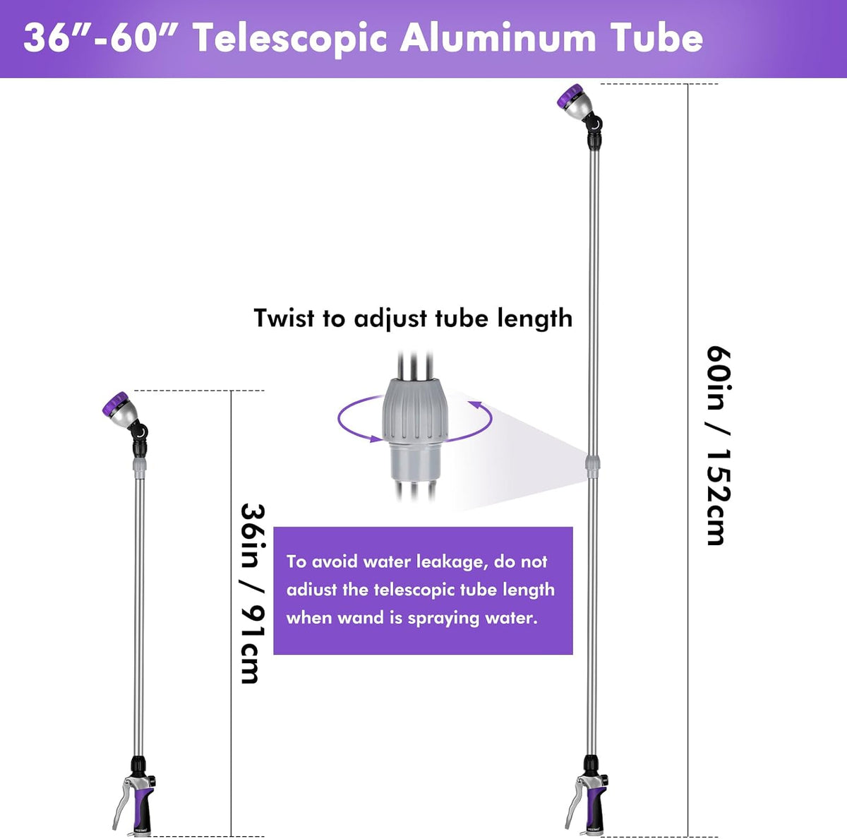 Long Telescopic Watering Wand for Garden Hose, 36”-60” Garden Wand