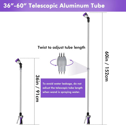 Long Telescopic Watering Wand for Garden Hose, 36”-60” Garden Wand