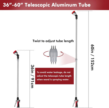 Long Telescopic Watering Wand for Garden Hose, 36”-60” Garden Wand