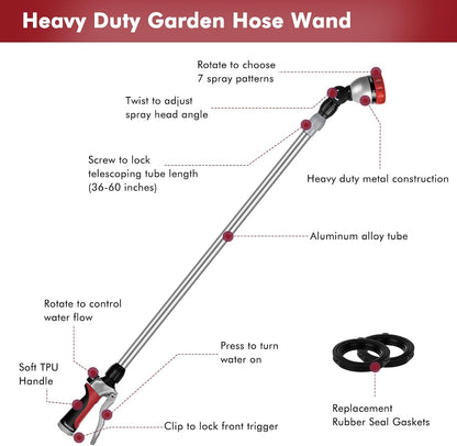 Long Telescopic Watering Wand for Garden Hose, 36”-60” Garden Wand
