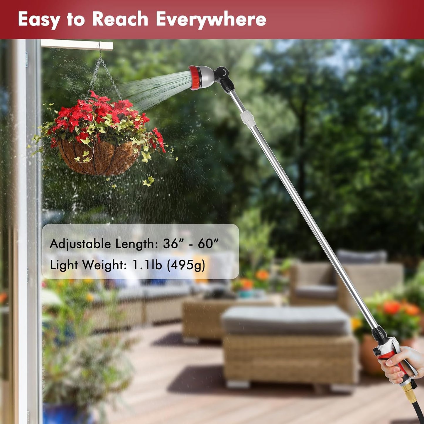 Long Telescopic Watering Wand for Garden Hose, 36”-60” Garden Wand