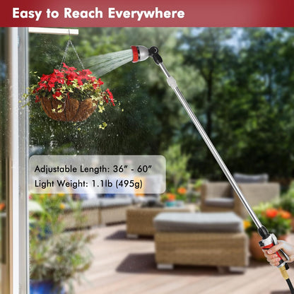 Long Telescopic Watering Wand for Garden Hose, 36”-60” Garden Wand