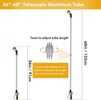 Long Telescopic Watering Wand for Garden Hose, 36”-60” Garden Wand