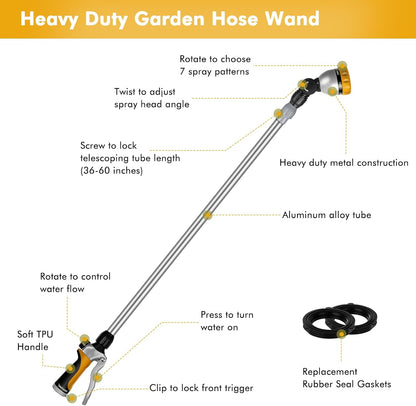 Long Telescopic Watering Wand for Garden Hose, 36”-60” Garden Wand