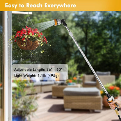 Long Telescopic Watering Wand for Garden Hose, 36”-60” Garden Wand