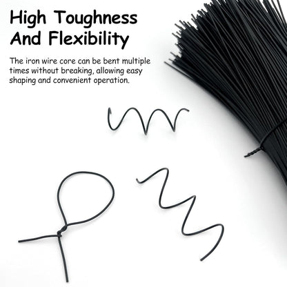 500-Pack Metallic Black Twist Ties – 6-Inch Reusable Cable, Wire & Bag Fasteners with Durable Metal Core