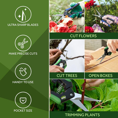 Hydroponic 2Pack Microtip Straight blade/Curved Blade Flower Leaf Trimmer Pruning Shears