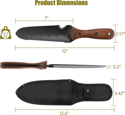 7 Inch Hori Hori Garden Knife with Knitted Storage Bag