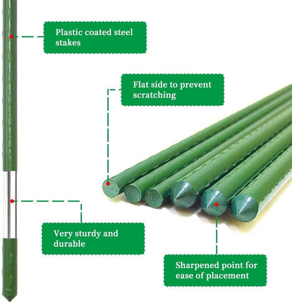 Garden Stakes 6 ft Plastic Coated Steel Tube Sturdy Metal Plant Sticks for Tomato,Cucumber,Bean,Tree,Pack of 25