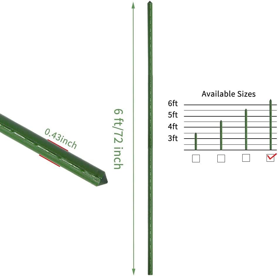 Garden Stakes 6 ft Plastic Coated Steel Tube Sturdy Metal Plant Sticks for Tomato,Cucumber,Bean,Tree,Pack of 25