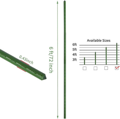 Garden Stakes 6 ft Plastic Coated Steel Tube Sturdy Metal Plant Sticks for Tomato,Cucumber,Bean,Tree,Pack of 25
