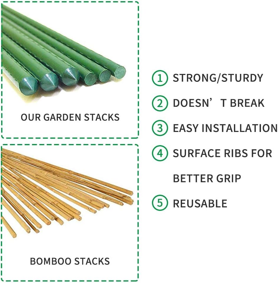 Garden Stakes 6 ft Plastic Coated Steel Tube Sturdy Metal Plant Sticks for Tomato,Cucumber,Bean,Tree,Pack of 25
