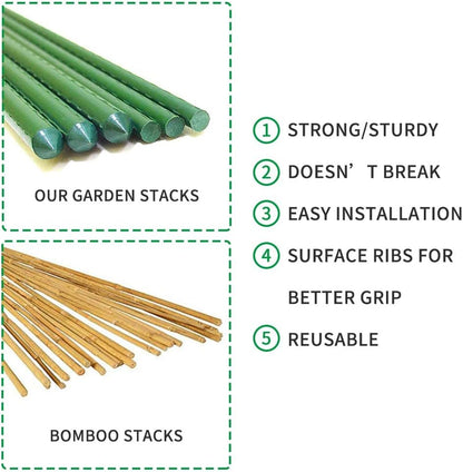 Garden Stakes 6 ft Plastic Coated Steel Tube Sturdy Metal Plant Sticks for Tomato,Cucumber,Bean,Tree,Pack of 25