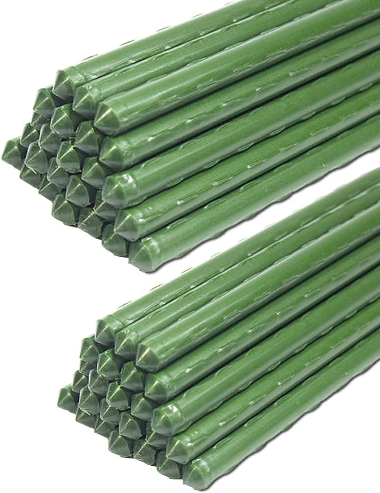 Garden Stakes 6 ft Plastic Coated Steel Tube Sturdy Metal Plant Sticks for Tomato,Cucumber,Bean,Tree,Pack of 25