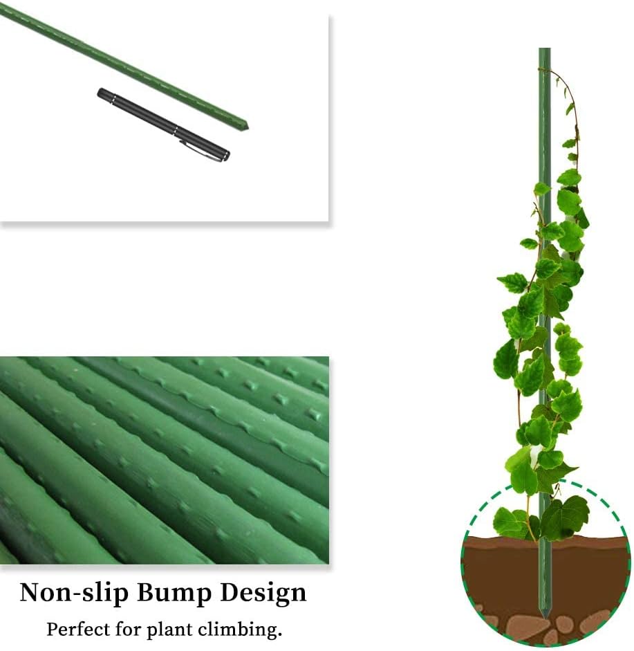 Garden Stakes 6 ft Plastic Coated Steel Tube Sturdy Metal Plant Sticks for Tomato,Cucumber,Bean,Tree,Pack of 25