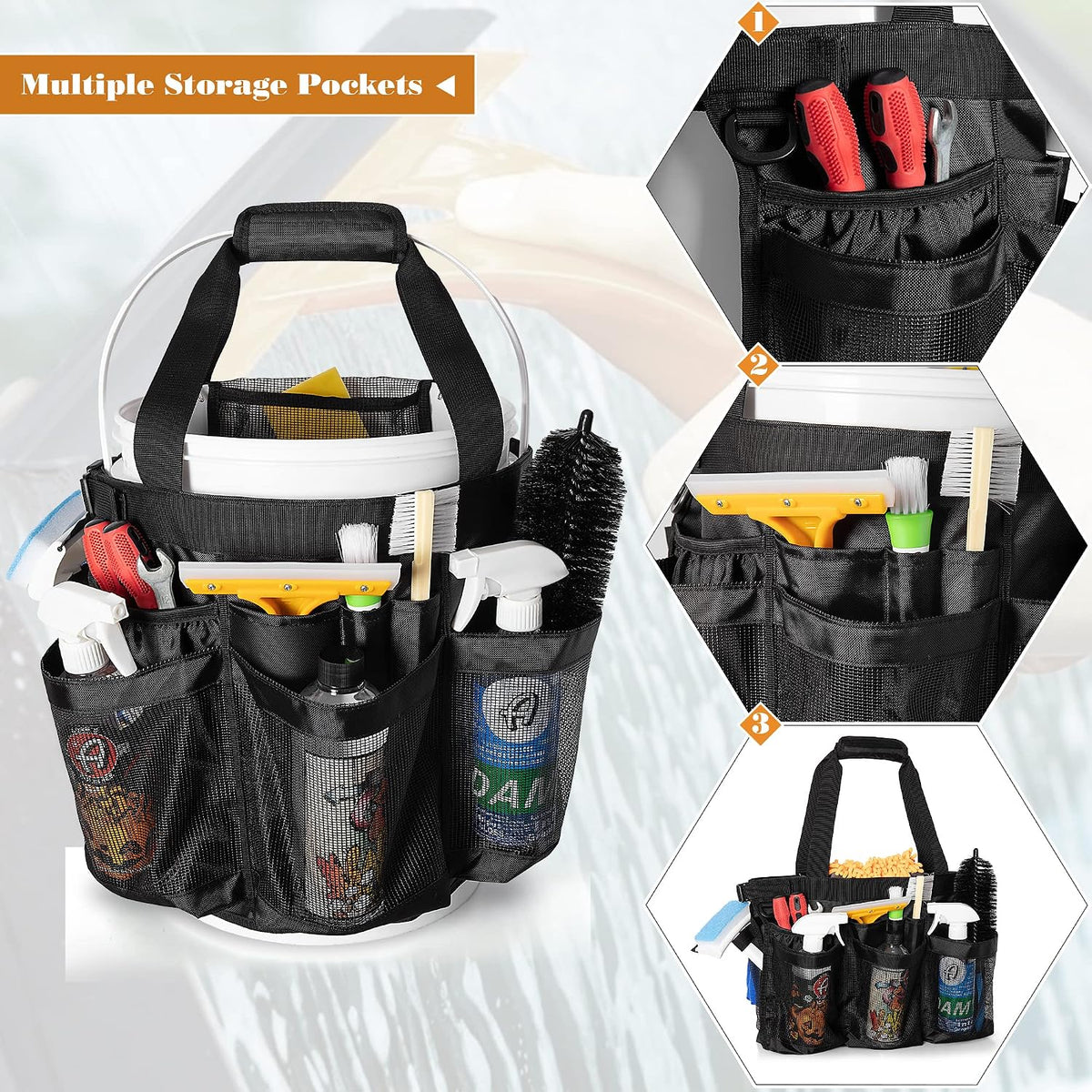 5 Gallon Bucket Organizer with Anti-fall Hooks & Buckle