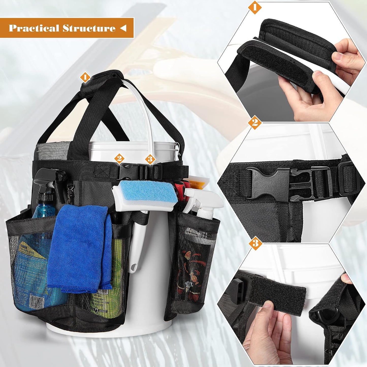 5 Gallon Bucket Organizer with Anti-fall Hooks & Buckle