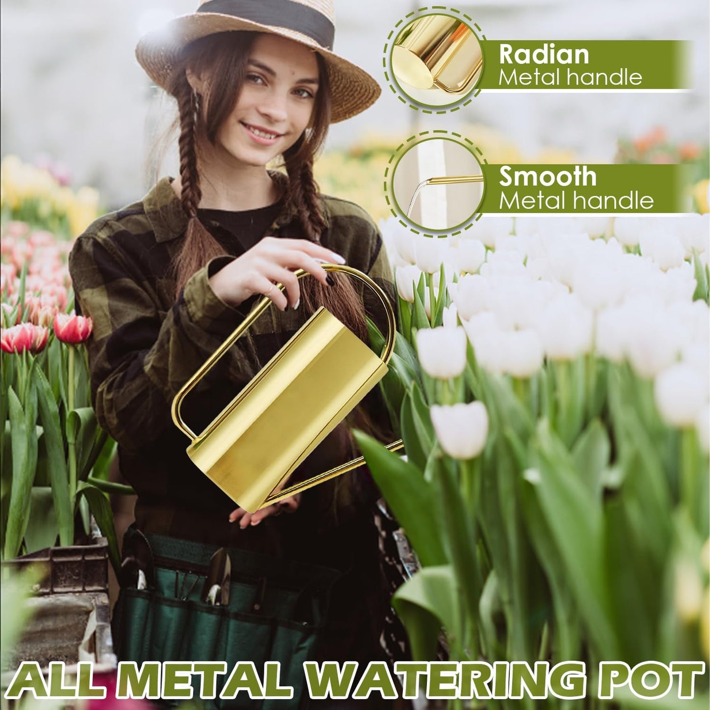 Watering Can Outdoor, 50 oz/1.5L Watering Can with Long Spout and Handle, Stainless Steel Garden Watering Pot for Outdoor and Indoor Plants