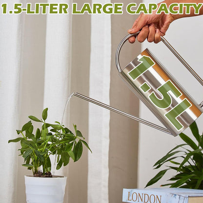 Watering Can Outdoor, 50 oz/1.5L Watering Can with Long Spout and Handle, Stainless Steel Garden Watering Pot for Outdoor and Indoor Plants
