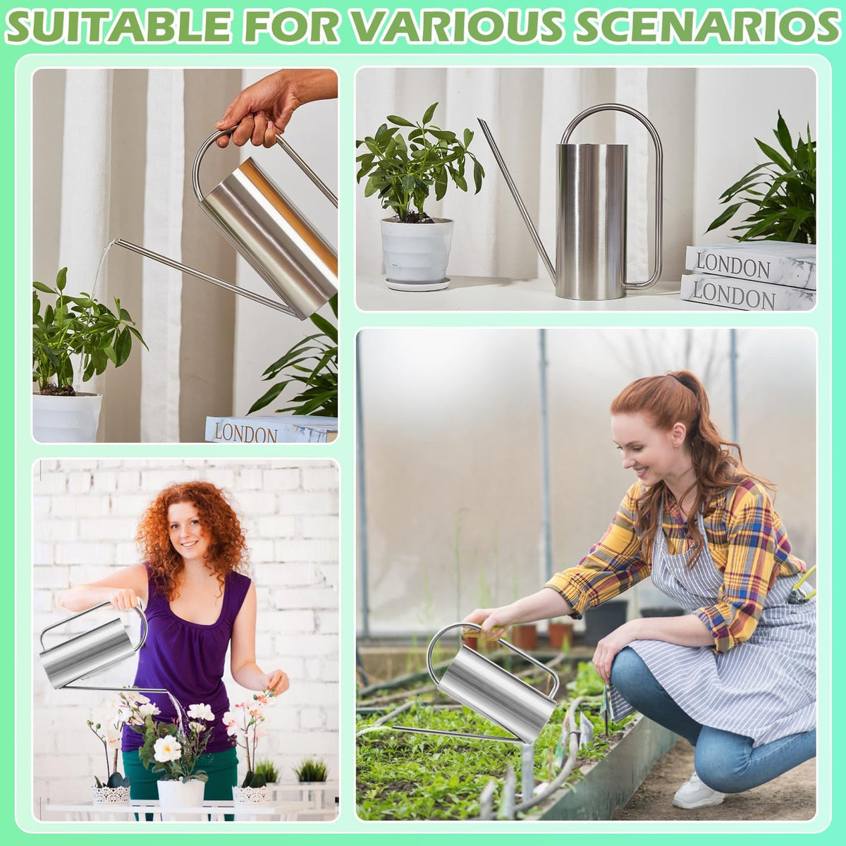 Watering Can Outdoor, 50 oz/1.5L Watering Can with Long Spout and Handle, Stainless Steel Garden Watering Pot for Outdoor and Indoor Plants