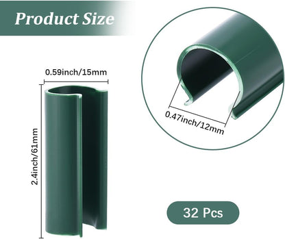 32Pcs Greenhouse PVC Pipe Clips Pool Cover Clamps Garden Row 2.4 Inch Plastic Dark Green Tube Pool Awning Pipes Covers Clamps for Shelters Garden Hoops Row Nets Bird Protection