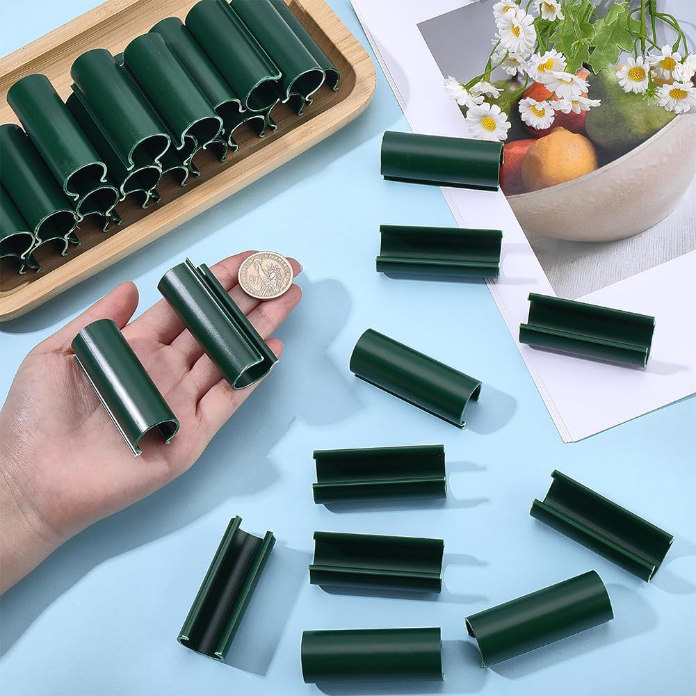32Pcs Greenhouse PVC Pipe Clips Pool Cover Clamps Garden Row 2.4 Inch Plastic Dark Green Tube Pool Awning Pipes Covers Clamps for Shelters Garden Hoops Row Nets Bird Protection