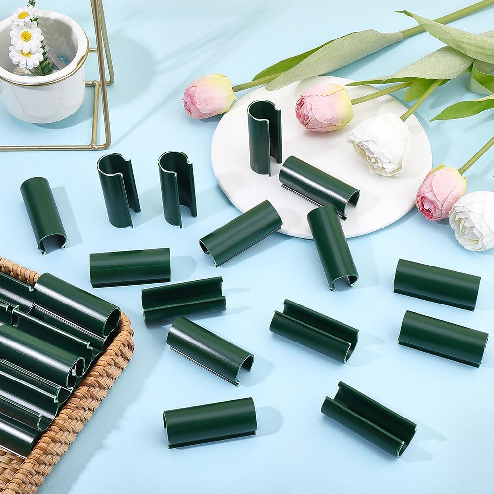 32Pcs Greenhouse PVC Pipe Clips Pool Cover Clamps Garden Row 2.4 Inch Plastic Dark Green Tube Pool Awning Pipes Covers Clamps for Shelters Garden Hoops Row Nets Bird Protection