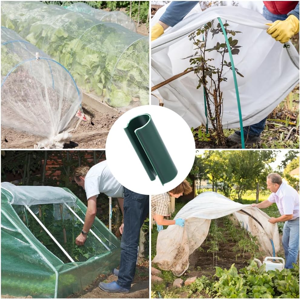 32Pcs Greenhouse PVC Pipe Clips Pool Cover Clamps Garden Row 2.4 Inch Plastic Dark Green Tube Pool Awning Pipes Covers Clamps for Shelters Garden Hoops Row Nets Bird Protection