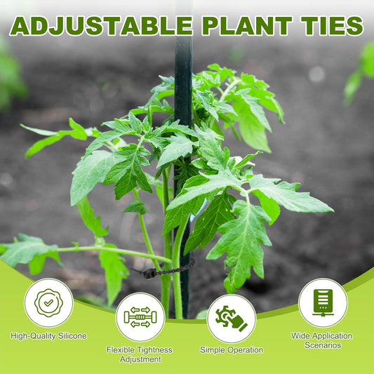 24-Pack Adjustable Plant Ties, 4.7/5.9/6.7/8.2 Inch Silicone Flexible Multi-Function Garden Twist Tie for Crafts/Gift Wrapping/Gardening Plants, Reusable Support Twine [Black]