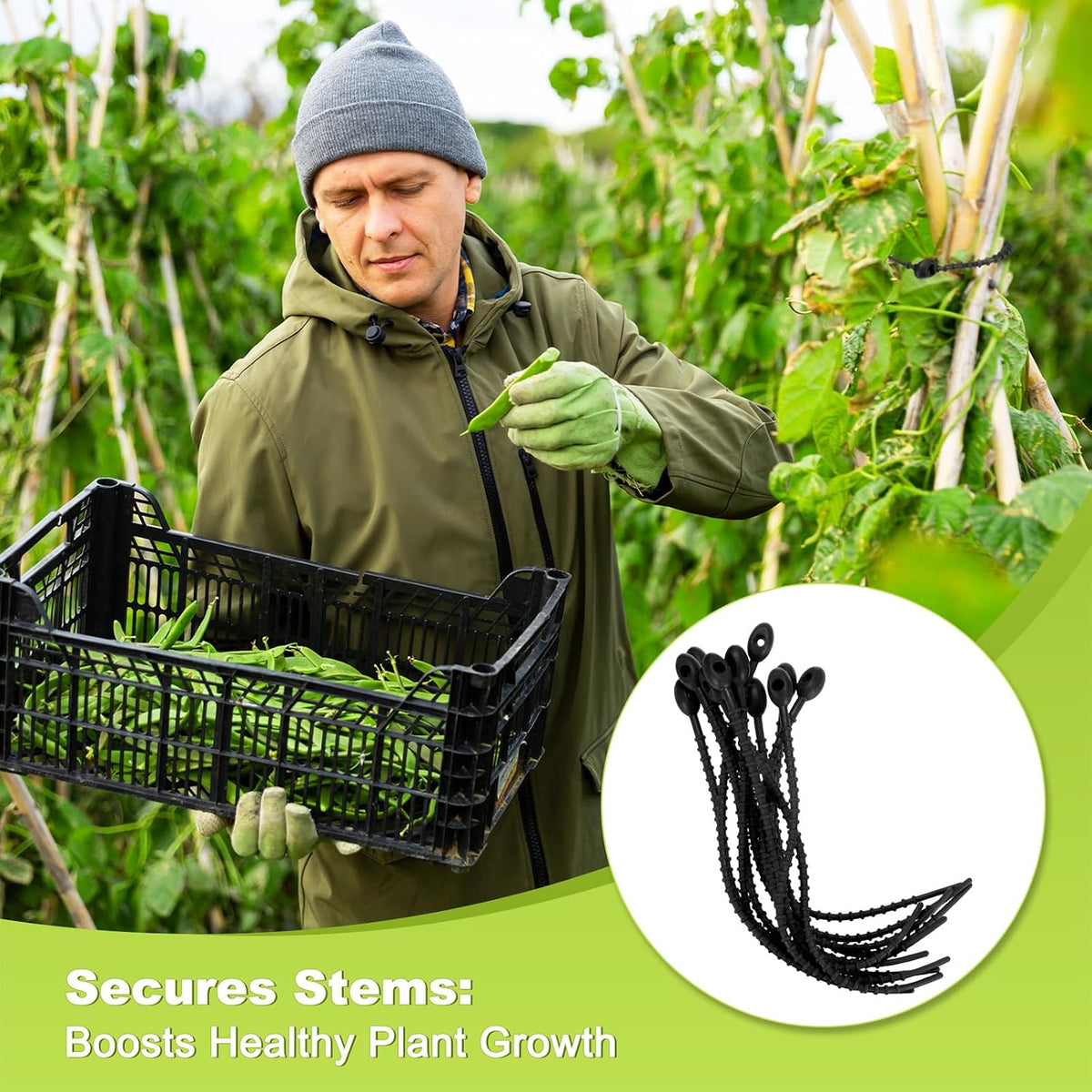 24-Pack Adjustable Plant Ties, 4.7/5.9/6.7/8.2 Inch Silicone Flexible Multi-Function Garden Twist Tie for Crafts/Gift Wrapping/Gardening Plants, Reusable Support Twine [Black]
