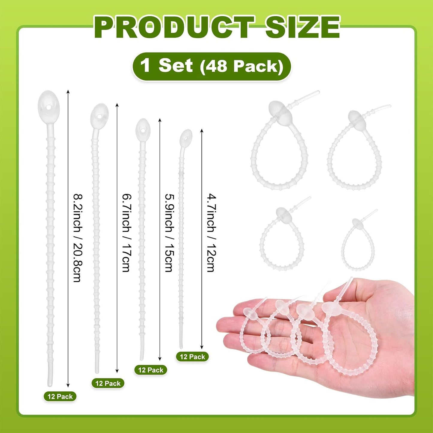 24-Pack Adjustable Plant Ties, 4.7/5.9/6.7/8.2 Inch Silicone Flexible Multi-Function Garden Twist Tie for Crafts/Gift Wrapping/Gardening Plants, Reusable Support Twine [Black]