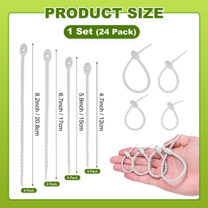24-Pack Adjustable Plant Ties, 4.7/5.9/6.7/8.2 Inch Silicone Flexible Multi-Function Garden Twist Tie for Crafts/Gift Wrapping/Gardening Plants, Reusable Support Twine [Black]