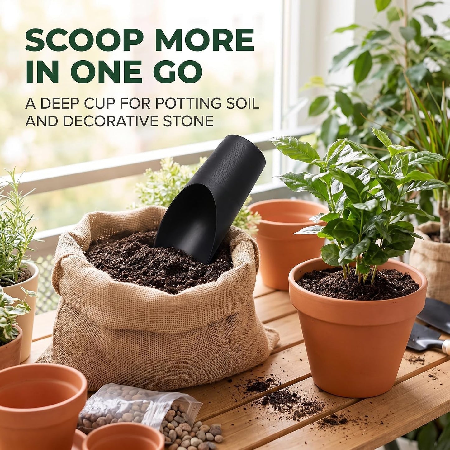 Coffee Color Bonsai Soil Scoops, Plastic Garden Soil Scoops,Garden Potted Plant Succulent Planting Tool Garden Gifts Garden Tool