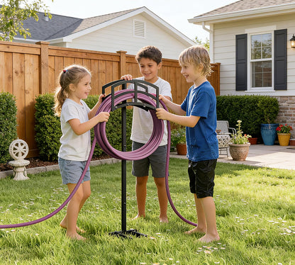 Freestanding Garden Hose Holder Hanger, Heavy Duty Metal Water Hose Holder Storage Stand Rack, Holds 150ft Hose for Outside Patio Lawn and Yard, Black