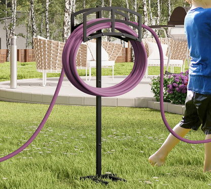 Freestanding Garden Hose Holder Hanger, Heavy Duty Metal Water Hose Holder Storage Stand Rack, Holds 150ft Hose for Outside Patio Lawn and Yard, Black