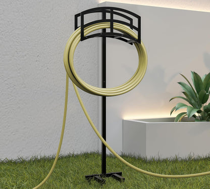Freestanding Garden Hose Holder Hanger, Heavy Duty Metal Water Hose Holder Storage Stand Rack, Holds 150ft Hose for Outside Patio Lawn and Yard, Black
