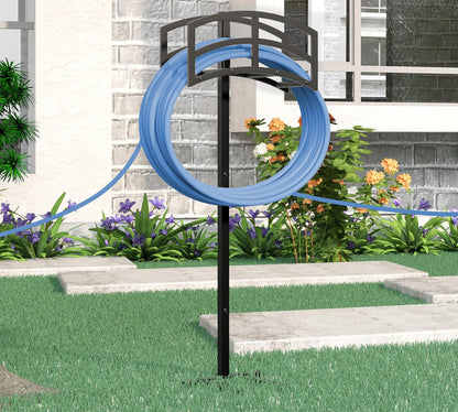 Freestanding Garden Hose Holder Hanger, Heavy Duty Metal Water Hose Holder Storage Stand Rack, Holds 150ft Hose for Outside Patio Lawn and Yard, Black